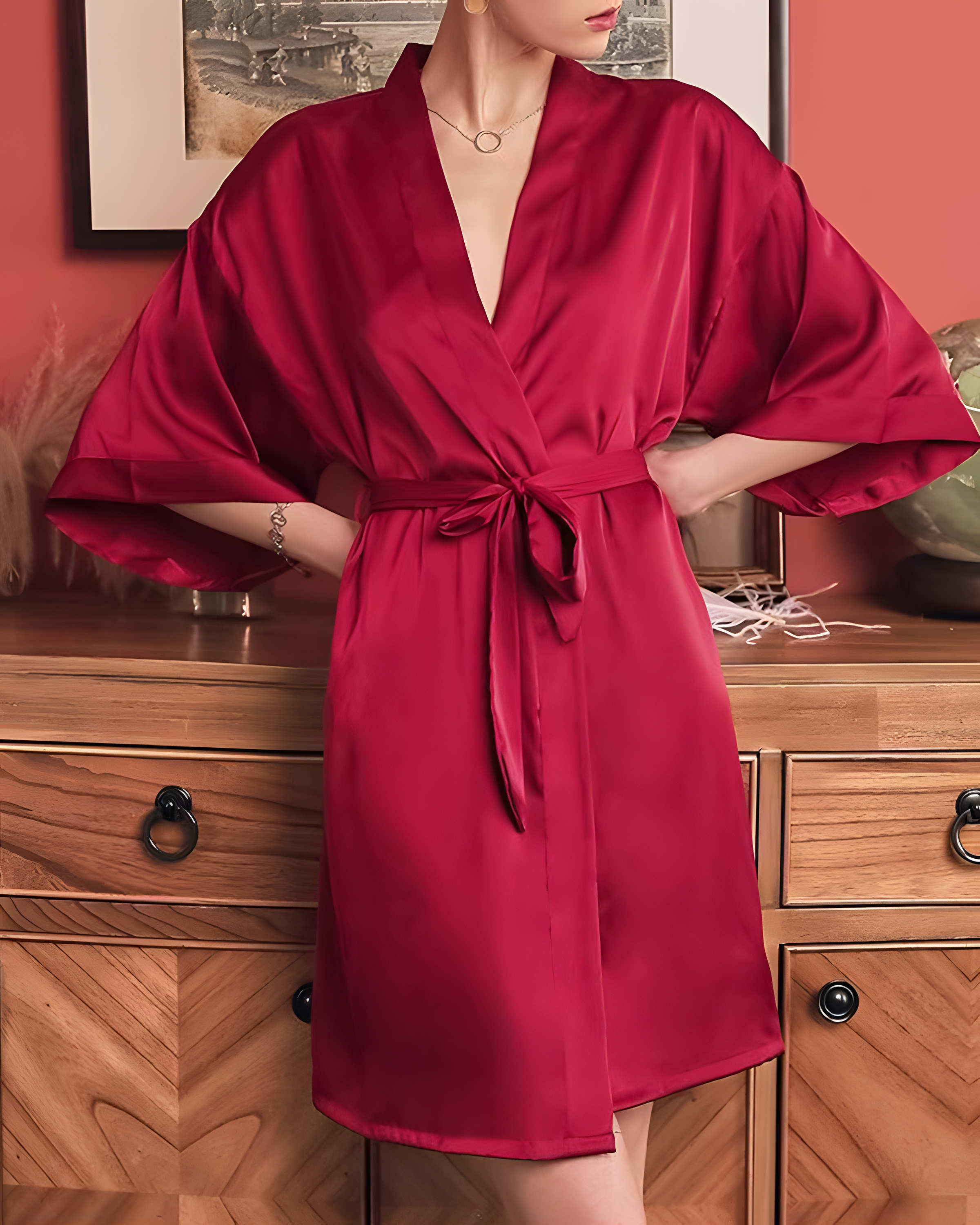 Lace-Up Satin Robe