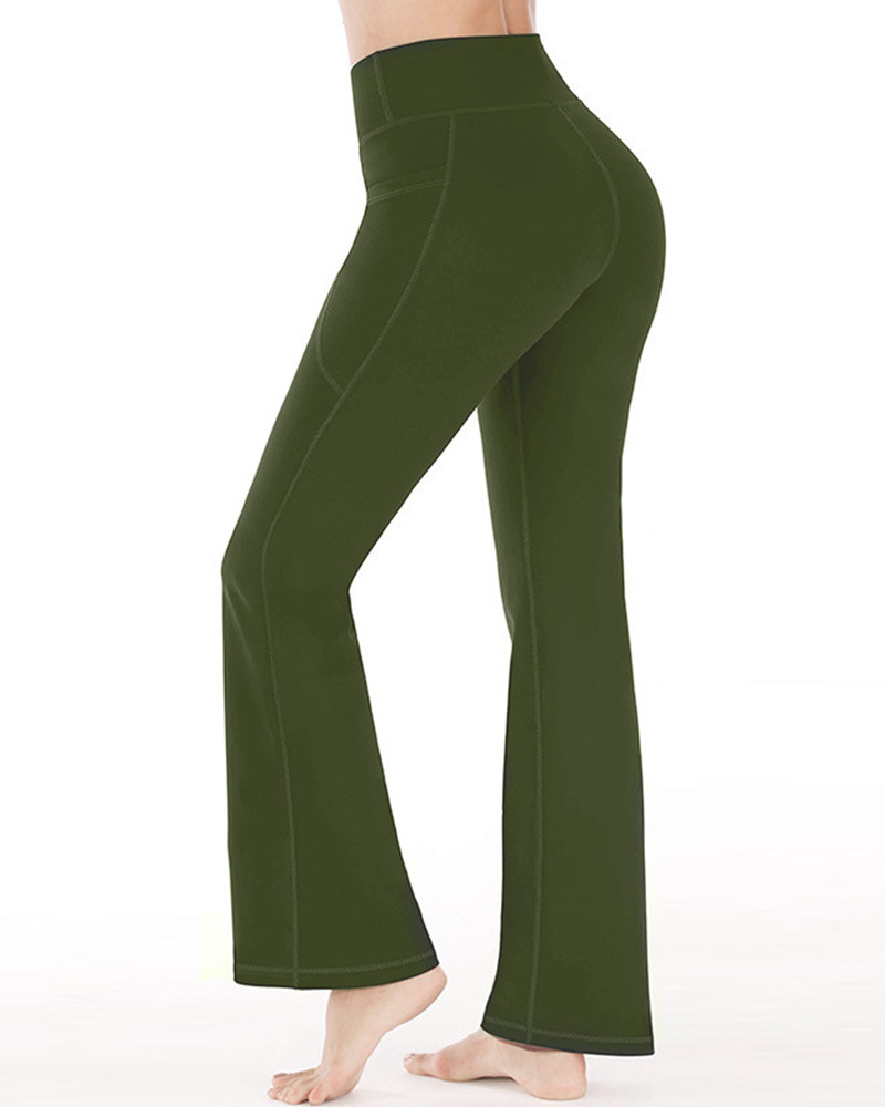 High Waisted Elastic Tummy Control Flared Yoga Pants