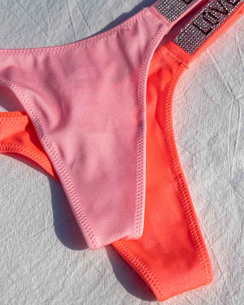 Sexy Low-Waisted Rhinestone Thong In Fine Shiny Fabrics