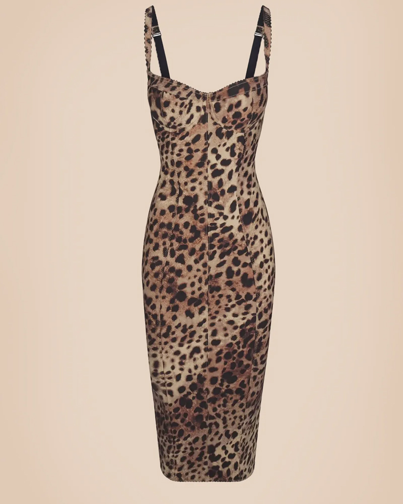 U-Neck Leopard Print Suspender Dress