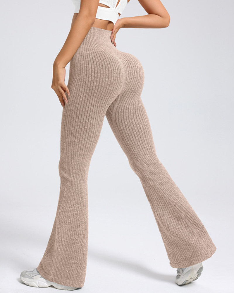 High Waist Ribbed Flared Yoga Pants