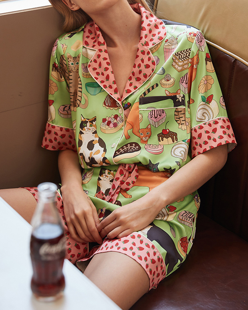 Animal Print Ice Silk Pajama Set