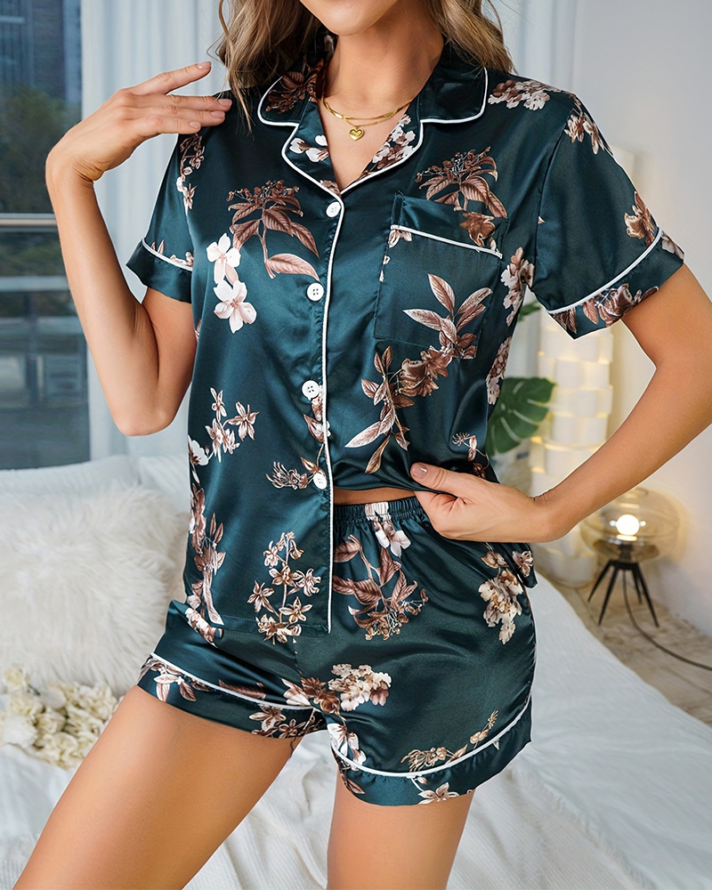 Printed Sexy Short-Sleeved Shorts Pajamas Set