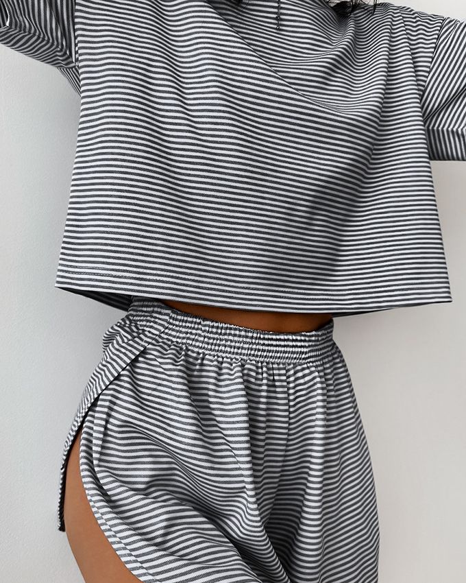 Striped Short Sleeve Two-Piece PJs