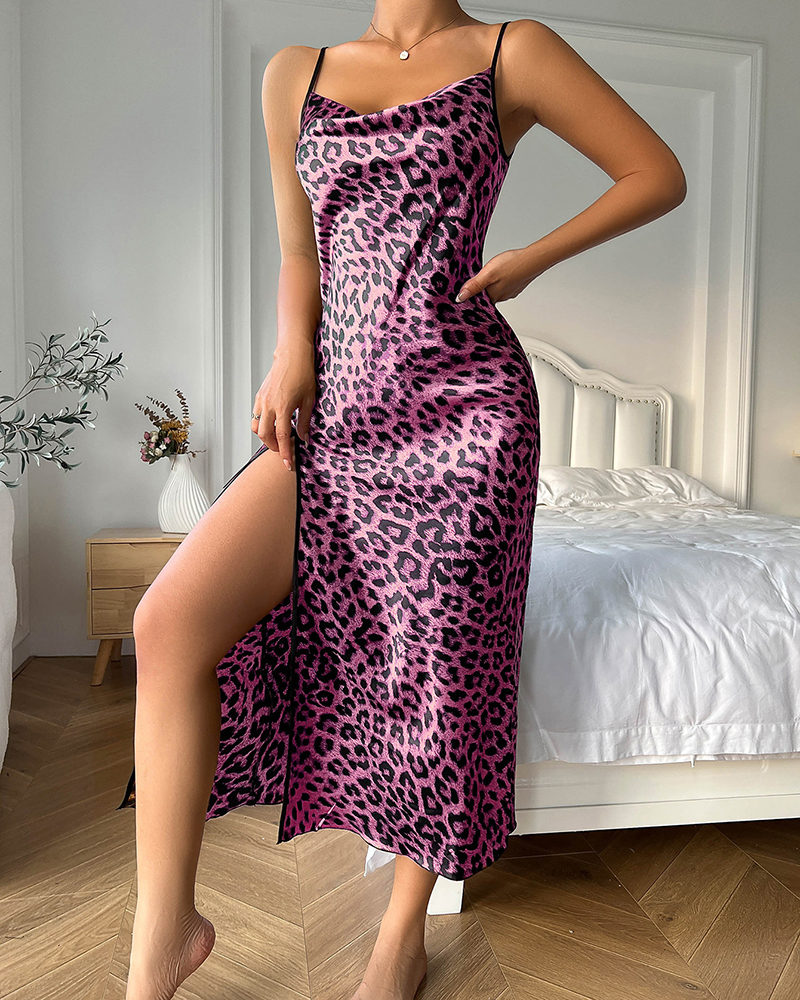 Floral Print Ice Silk Sling Nightdress