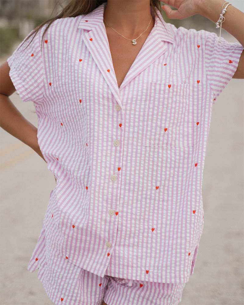 Love Striped Short Pajama Set
