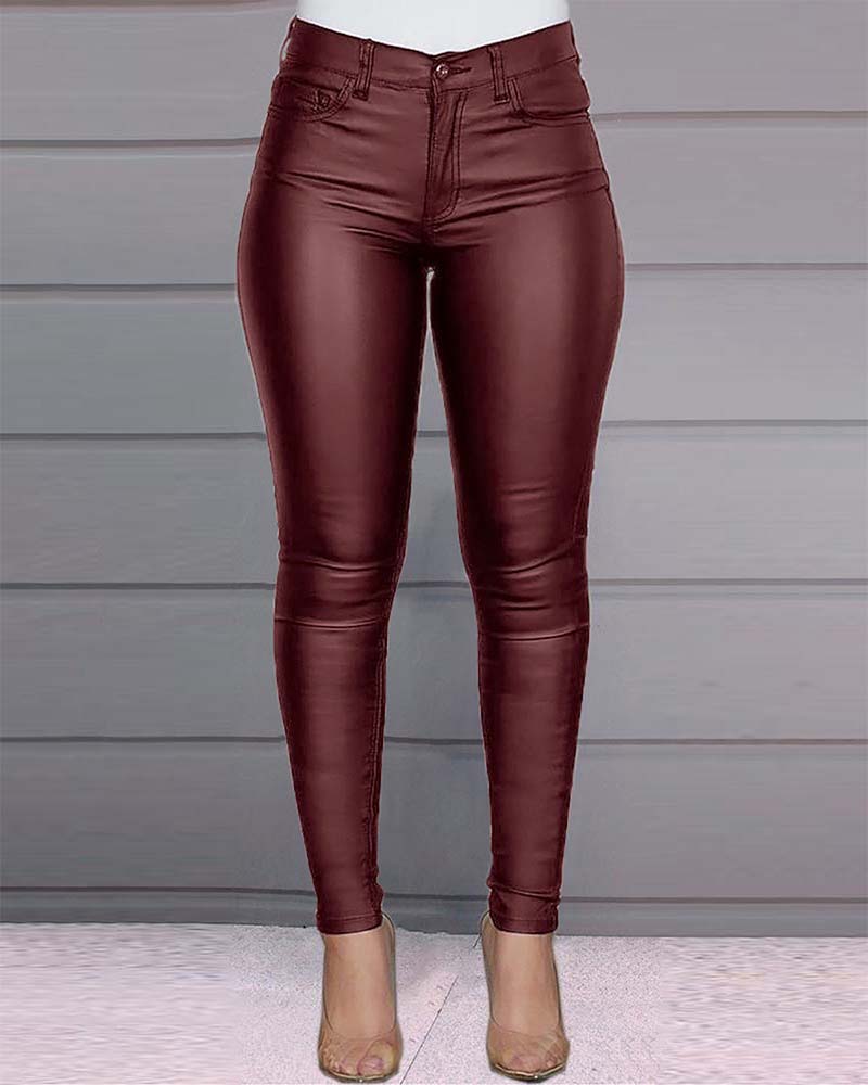 Casual Sexy Solid Color Pu Leather Pants
