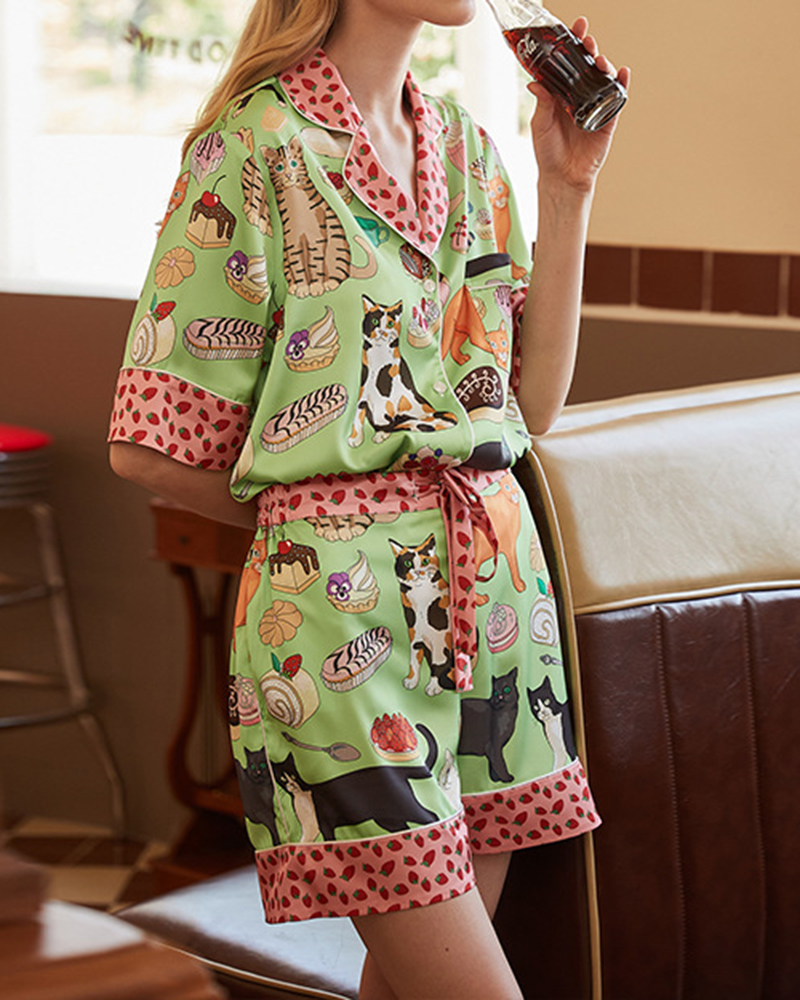 Animal Print Ice Silk Pajama Set