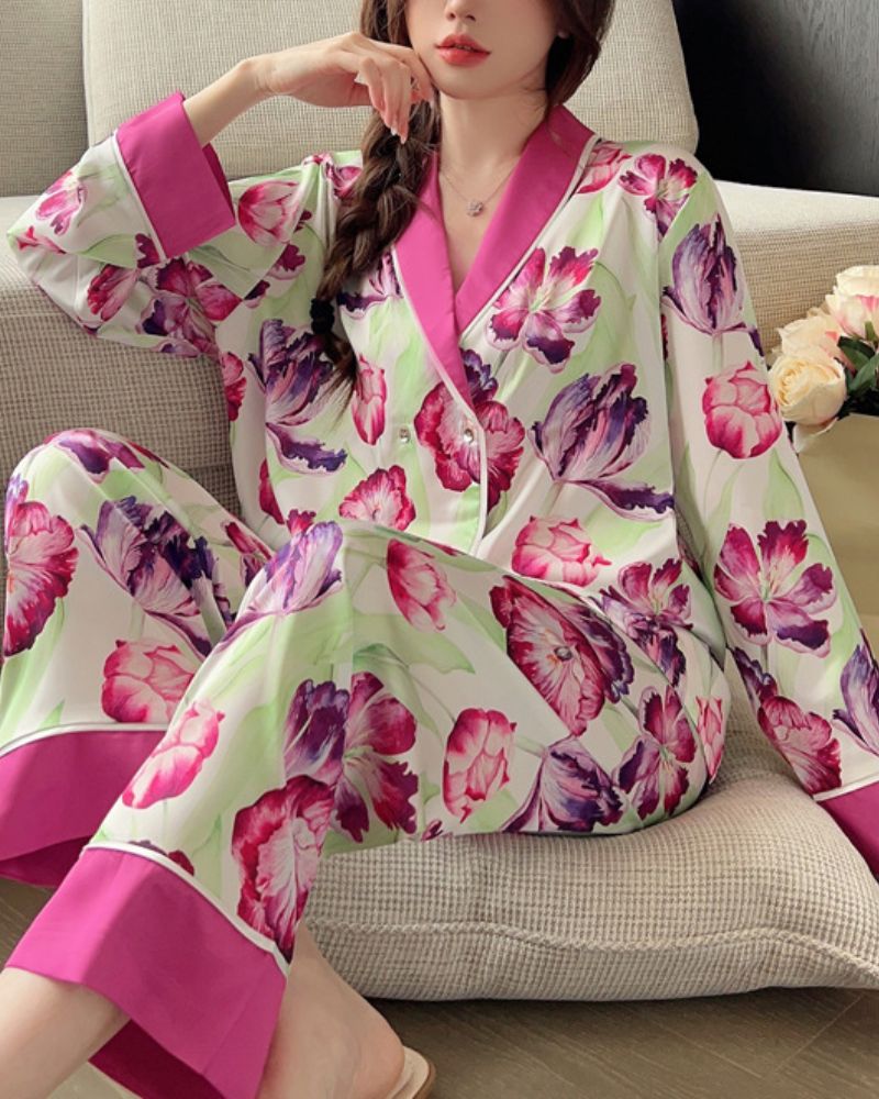 Ice Silk Printed Casual Pajamas