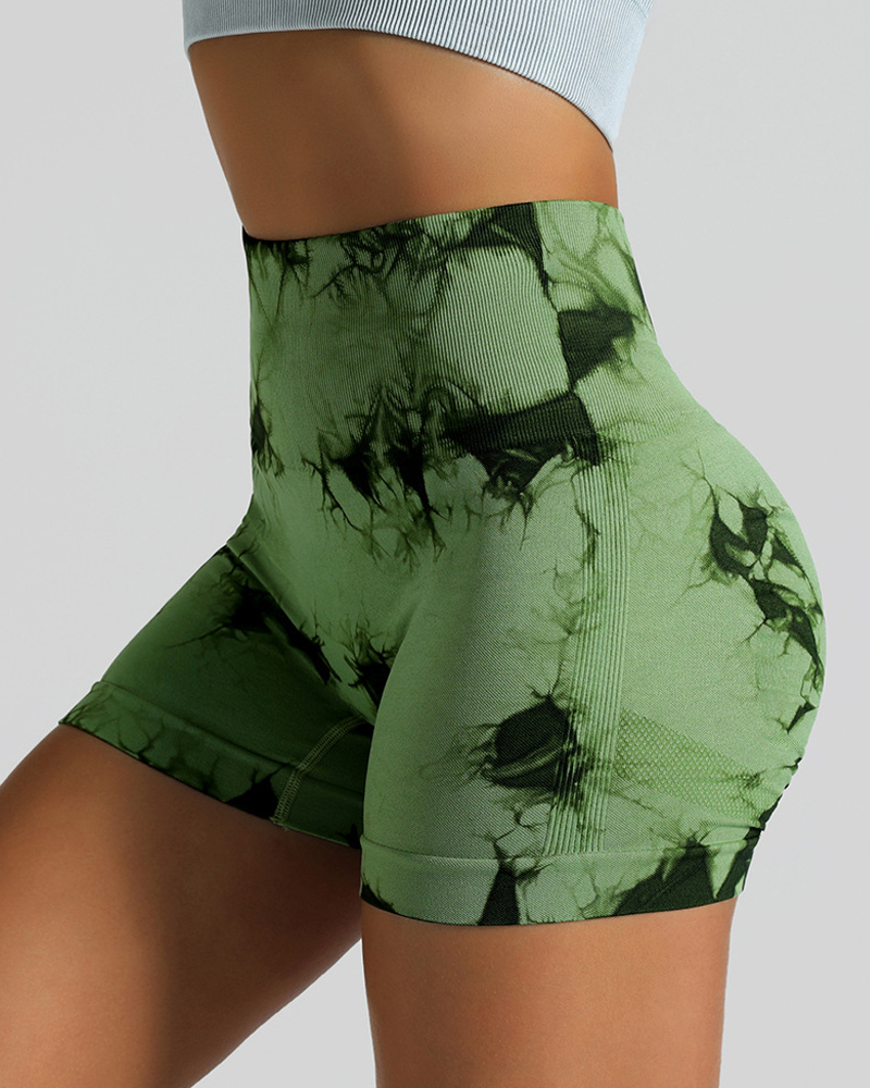 High-Waisted Hip-Lifting Tie-Dye Three-Quarter Yoga Pants