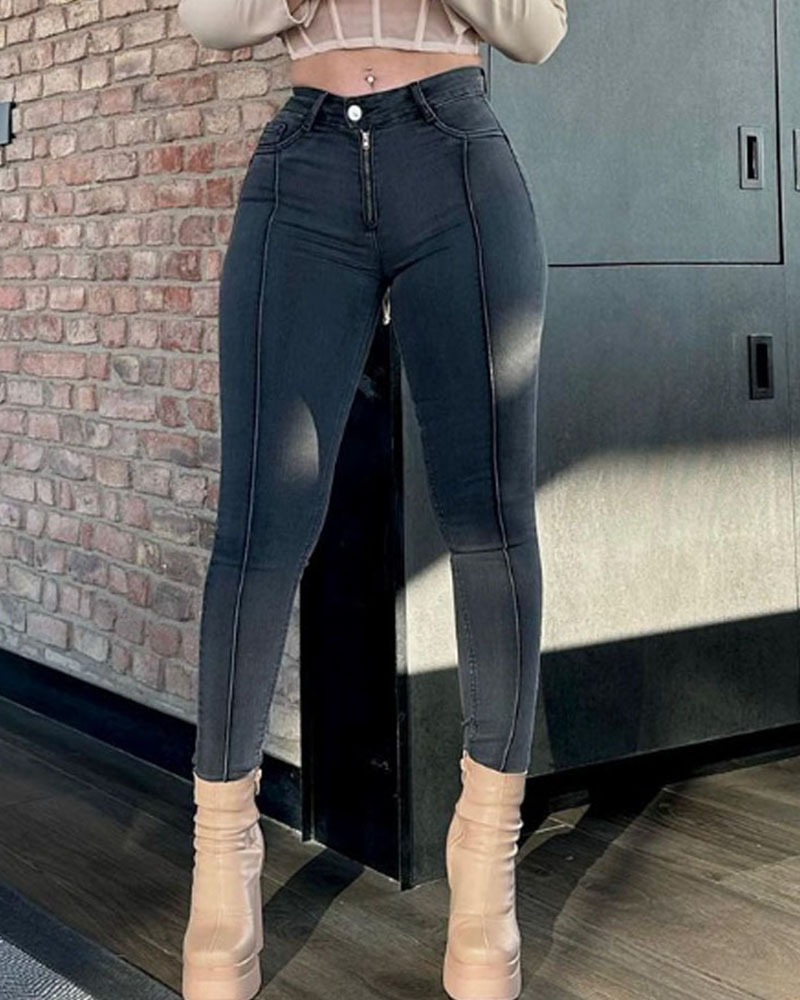 Women's Front Zipper Hip-Lift Skinny Jeans