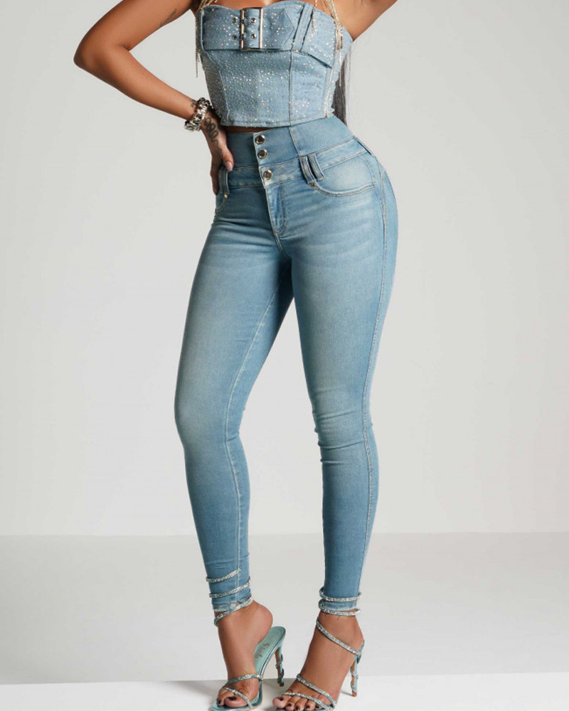 High-Waisted, Back-Zip Skinny Jeans