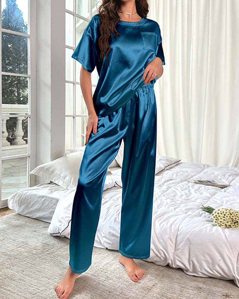 Satin Short Sleeved Trousers Loungewear