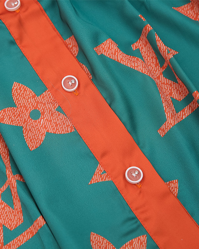 Imitation Silk Printed Pajamas Set