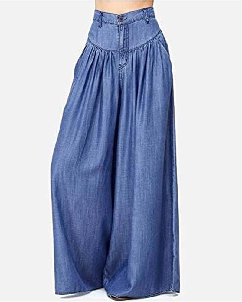 High Waist Zipper Wide Leg Denim Women Pants Jeans Casual Floor Loose Ladies Spring Longs Feminine Skirt Trousers