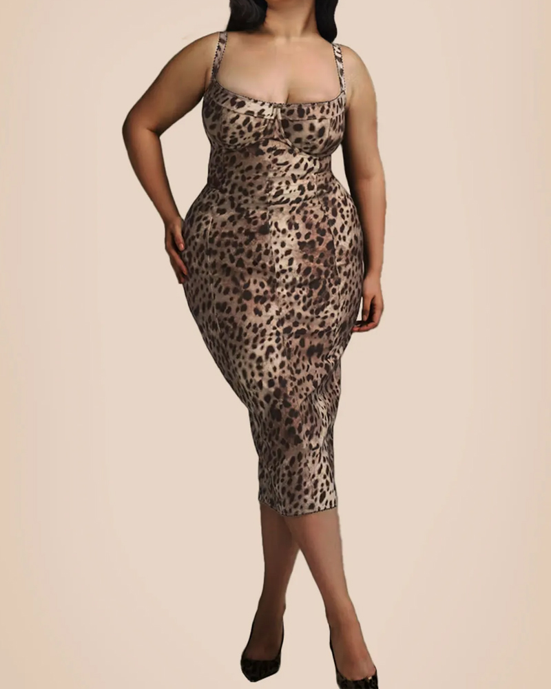 U-Neck Leopard Print Suspender Dress